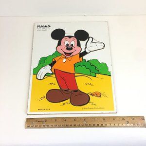 Vtg Mickey Mouse 8 Piece Wooden Puzzle Wave Yellow Shirt Playskool Disney
